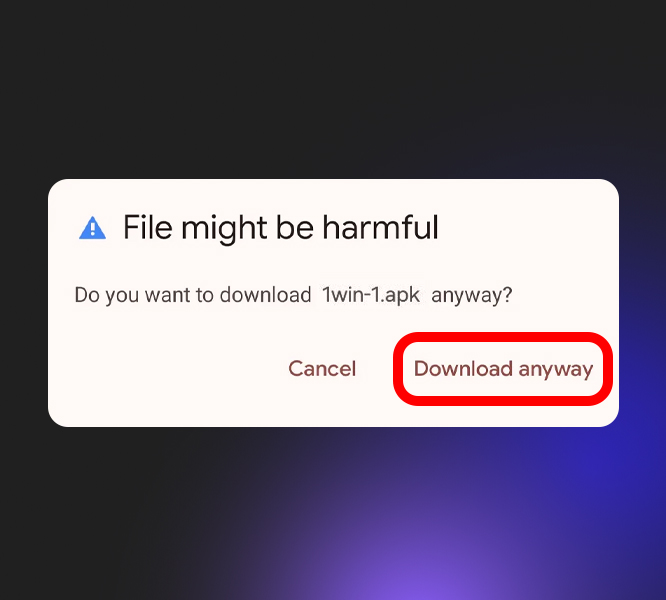 Confirmation of 1Win mobile app download